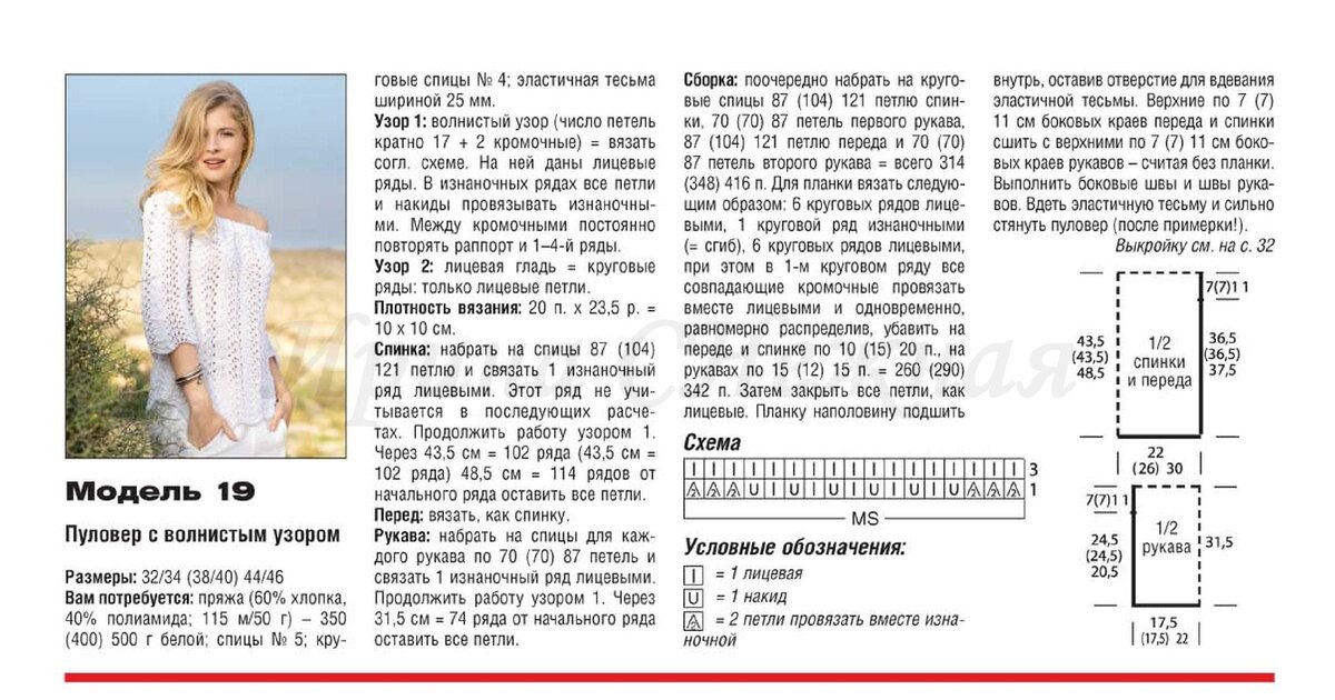 Джемпер со спущенным плечом спицами описание схема