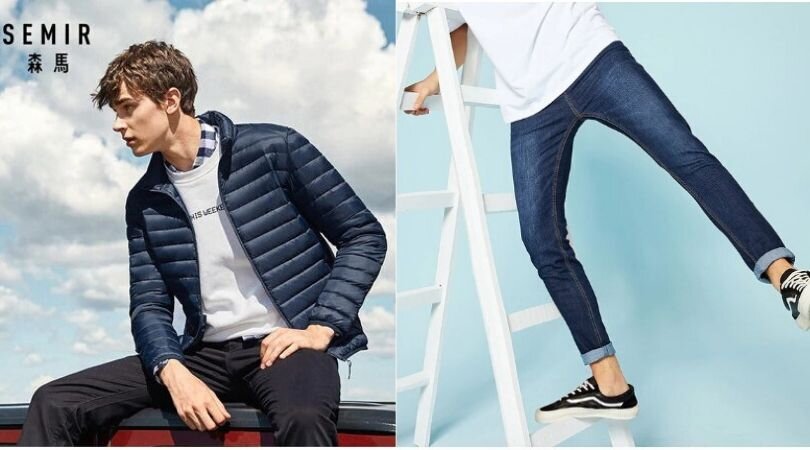 Пуховик в наличии в девяти цветах, джинсы в трех (из пяти возможных).