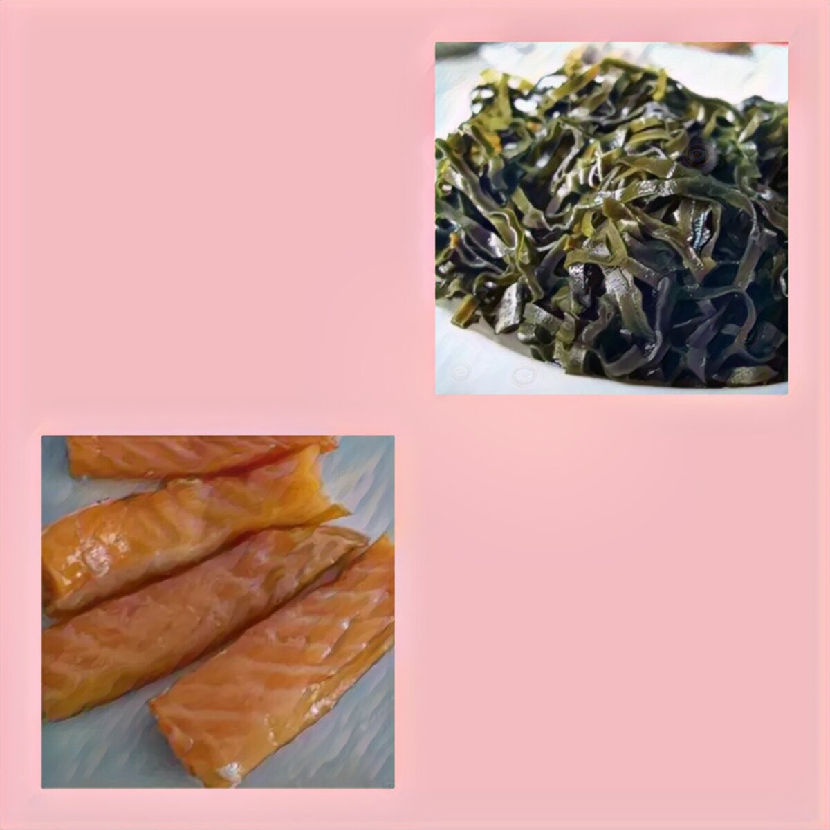 На картинке: семга и морская капуста) Они могут хорошо сочетаться в салате. Оставляйте комментарии и лайки) Тем самым вы поможете развитию канала)