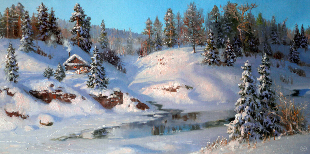 Галерея русского художника В.Ю. Жданова. Серия "Душу мою обняла Красота" .            Январь на Оридеже.