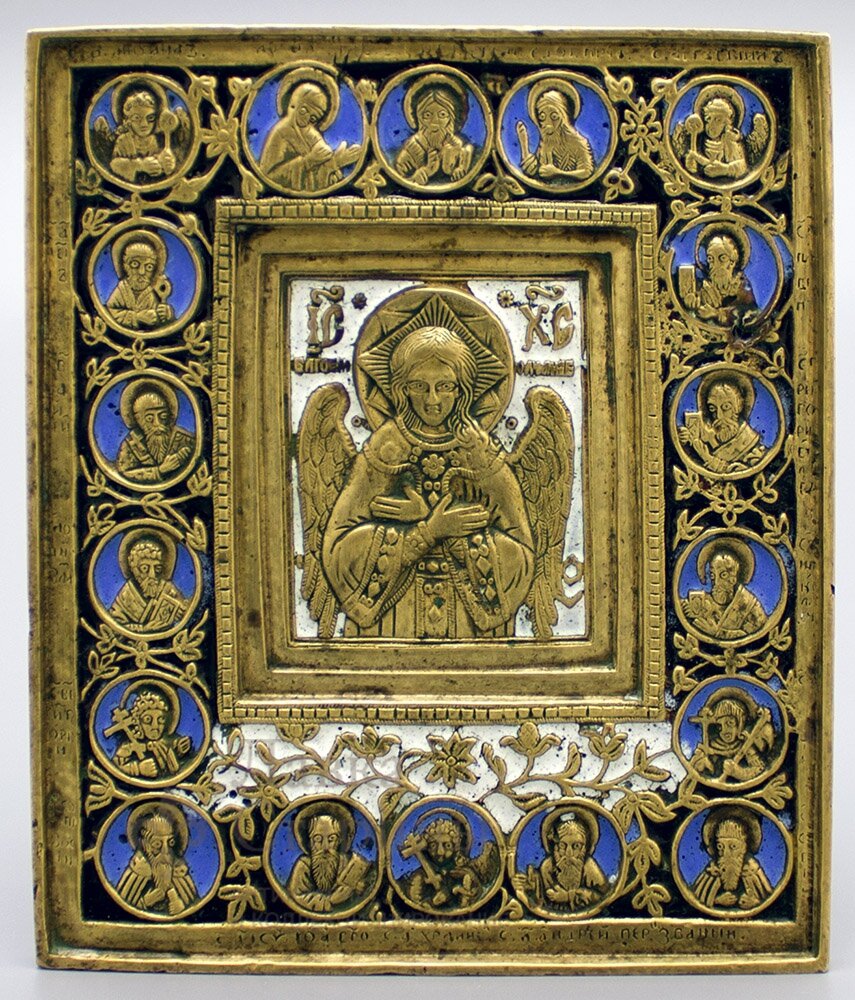 Медно-литая плашка-икона «Благое молчание», Россия, начало 20 века, медь, эмаль 