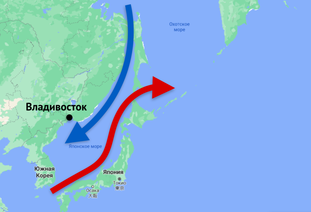 Течения в японском море карта