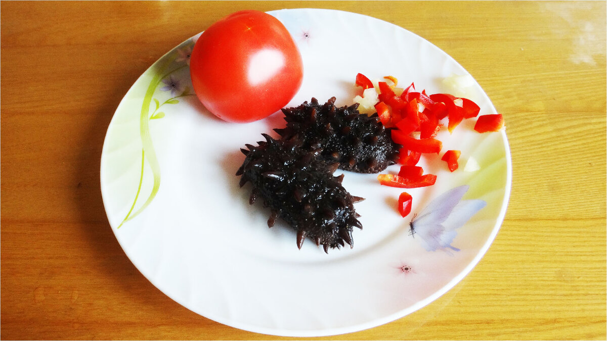 Отварные трепанги со сладким перцем