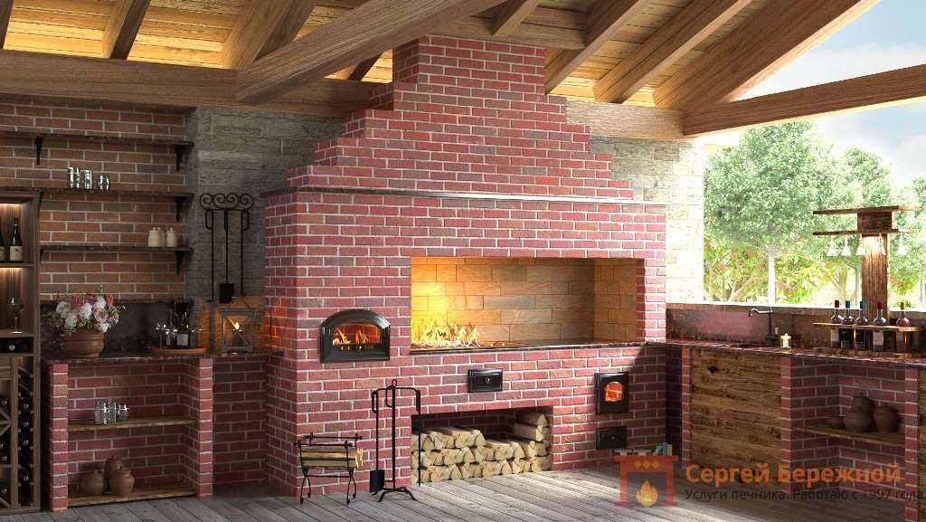 Барбекю из кирпича в беседке. Фото: https://pechnik-berezhnoy.ru/