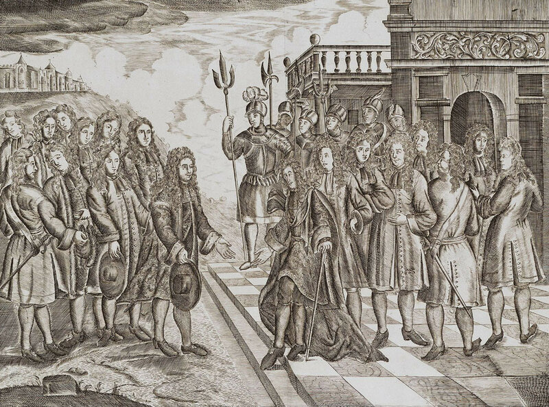 Прием посольства Бориса Петровича Шереметева на Мальте в 1698 г. Неизвестный гравер. Конец XVII - начало XVIII вв.