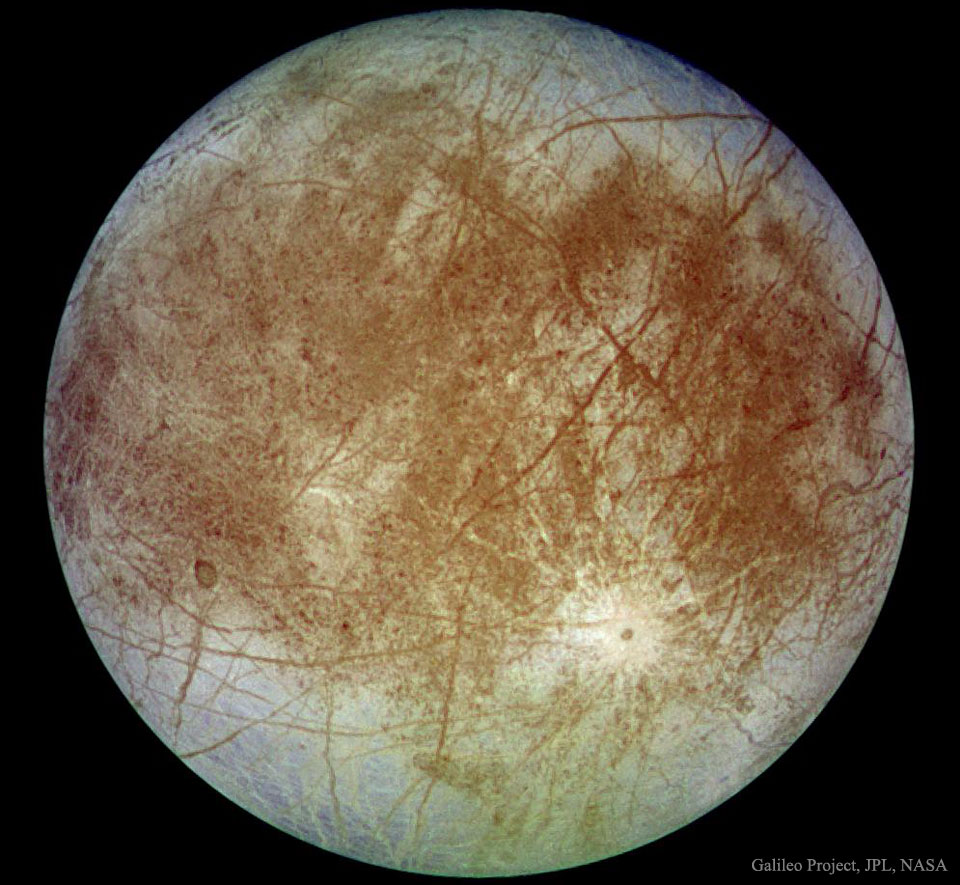 Европа, спутник Юпитера. Image Credit: Galileo Project, JPL, NASA 