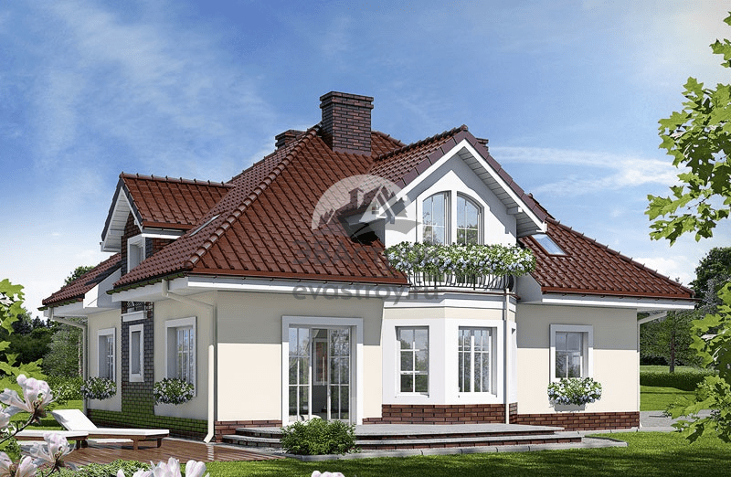 Проект двухэтажного дома 289 м2 с цокольным этажом, гаражом, балконом и террасой - 104-39