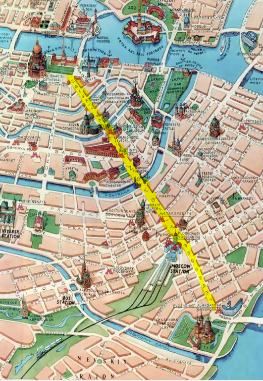 Невский проспект на фрагменте туристической карты Санкт-Петербурга