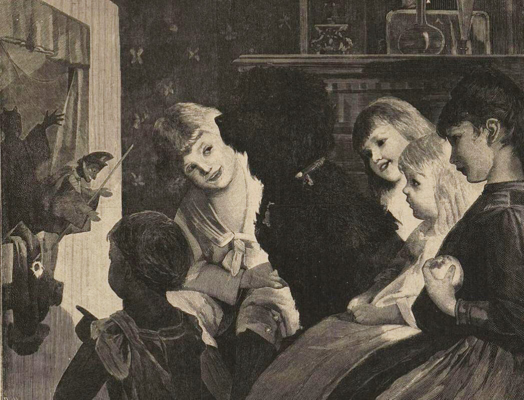 Л. Суходольская (автор оригинала), В. Валентьев (грав.). "Петрушку смотрят". Репродукция. Конец ХIХ-нач.ХХ вв. ГИМ