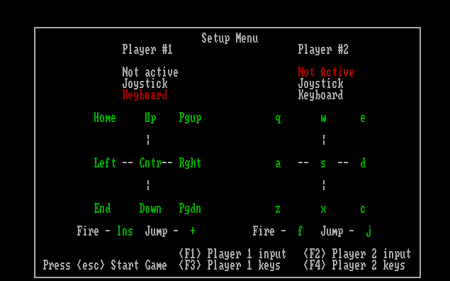 Настройки управления игры «Contra» на PC MS-DOS