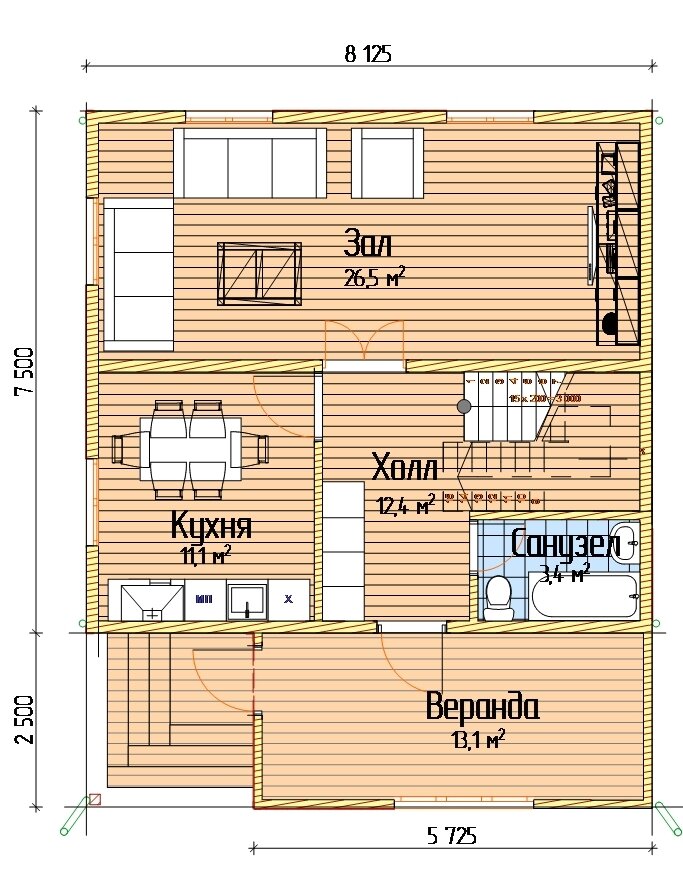Дом из СИП-панелей 7,7 х 8,125 м. с мансадным этажом, площадью 114 кв.м. ??