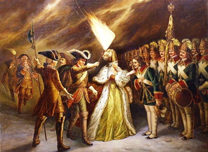 В 18 веке власть в России передавалась через дворцовые перевороты.