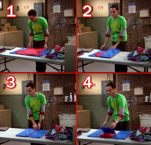 Шелдон складывает футболки