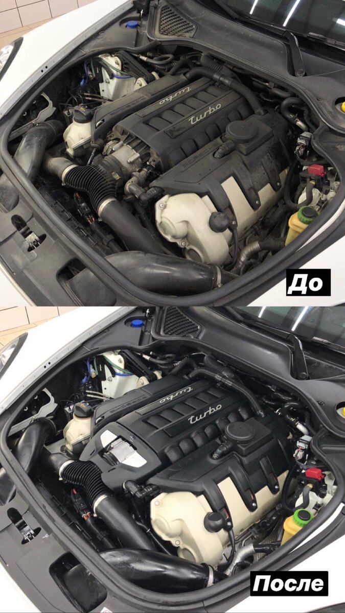 Пример работы мастеров AR-Detailing (Воронеж). Изначально мотор выглядел прилично, потому что владелец периодически приезжает на мойку двигателя. После чистки он смотрится идеально.