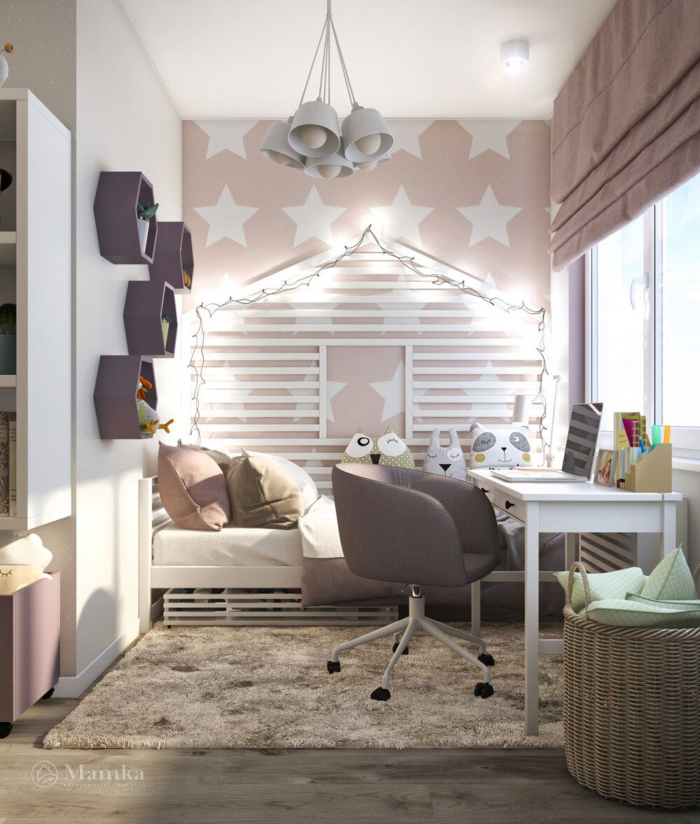 Неординарный дизайн детской на двоих разнополых детей 