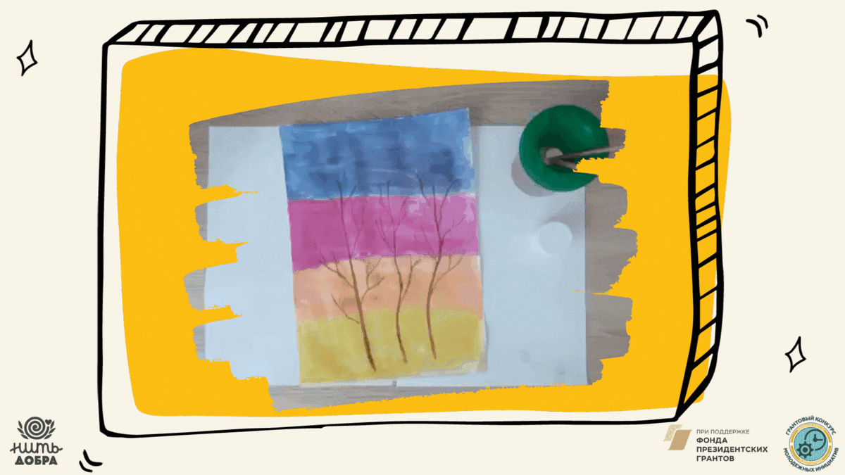  Круглой кистью рисуем соцветия вербы (Пушистики). Ставим отпечатки всем ворсом кисти. Рисуем гуашью, она более плотная краска, придаст нашим Пушистикам объём.