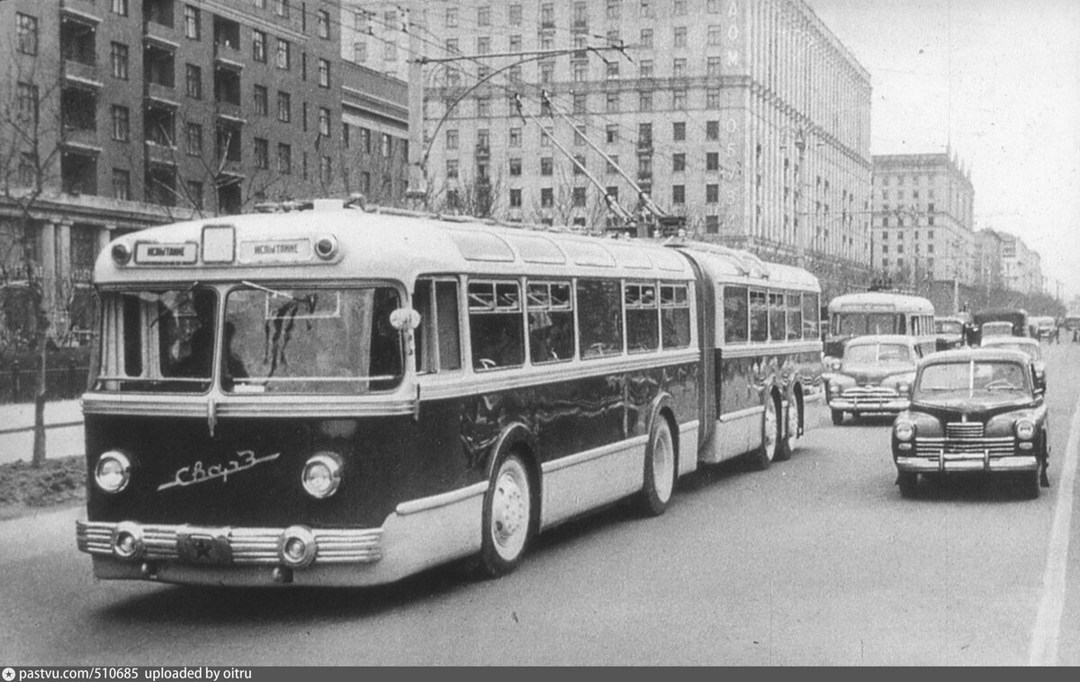 г. Москва, пр. Мира, 1959-1960 г., испытания троллейбуса СВАРЗ-ТС-1. Фото: https://pastvu.com/p/510685