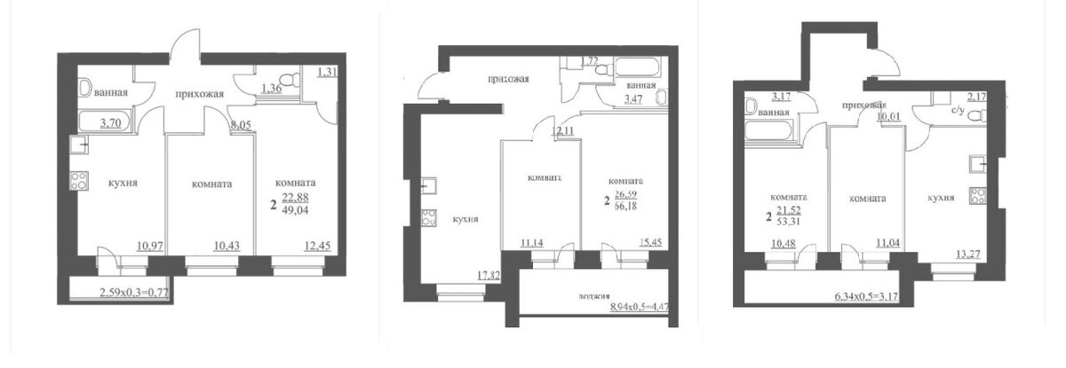 Планировки 2-комнатных квартир