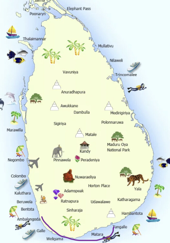 Карта шри ланки с пляжами на русском языке