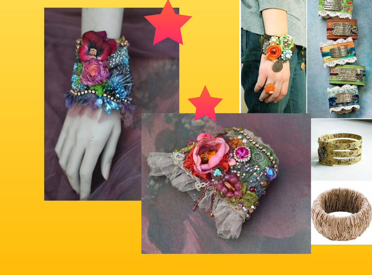 идеи браслетов для тех, кто готов повозиться с лоскутками и вышивкой