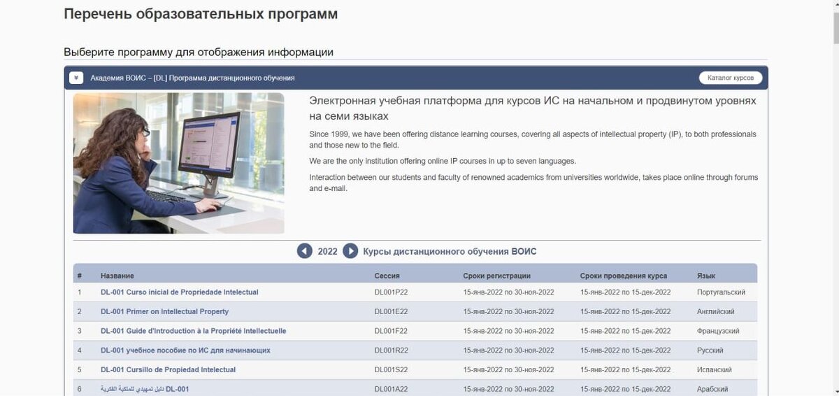 Здесь представлены некоторые курсы ВОИС с официального сайта академии.