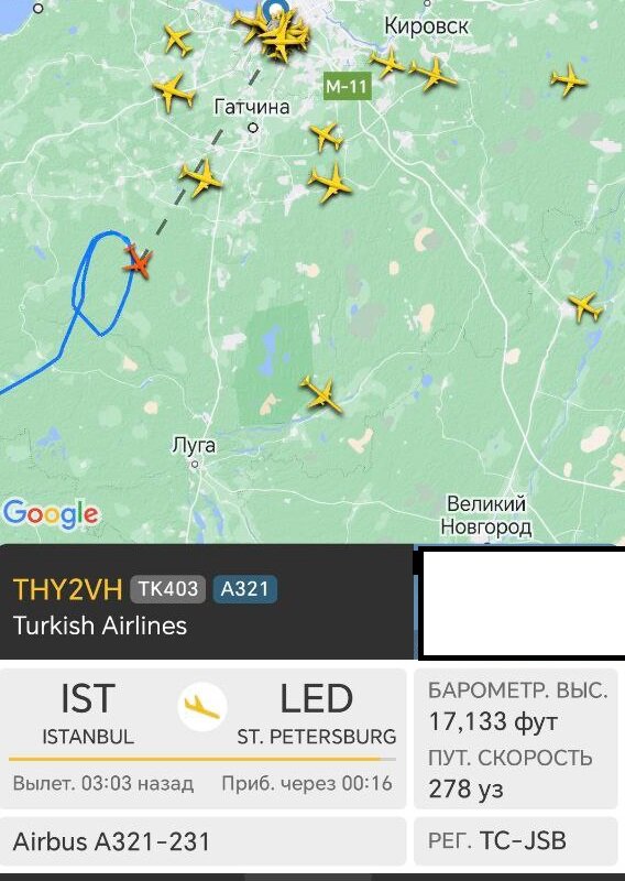    Фото: скриншот сервиса FlightRadar24