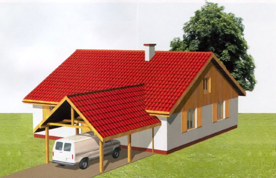 Навес со стороны улицы. Значительно влияет на внешний вид дома.