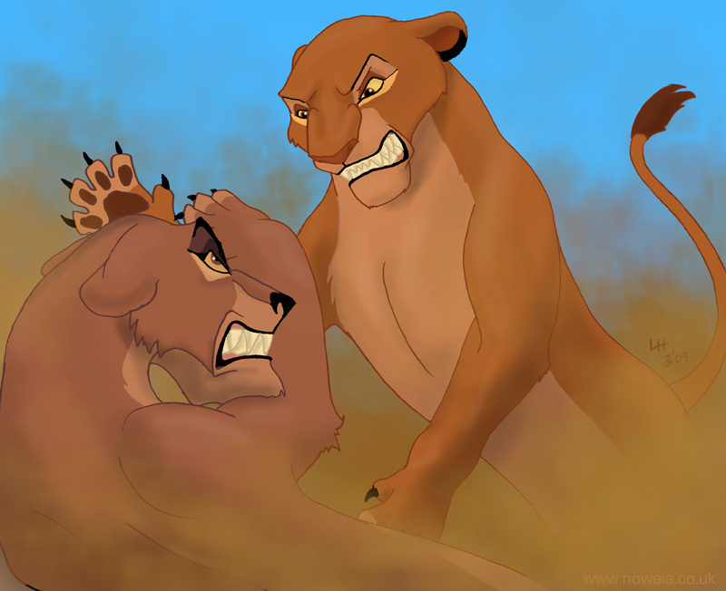 Слева - Зира, изгнанная супруга Шрама, справа - Сараби