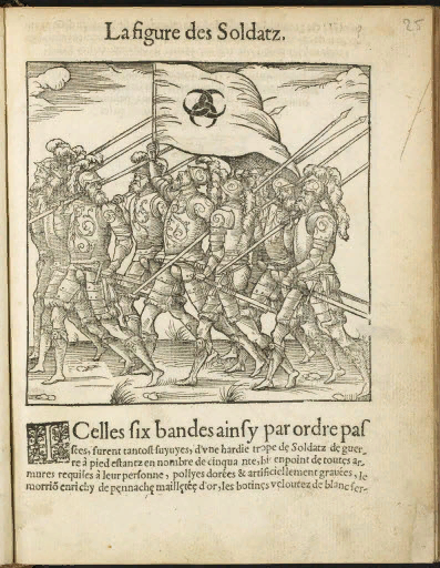 Торжественное вступление Генриха II в Руан 1 октября 1550 года. Солдаты несут штандарт Дианы де Пуатье.