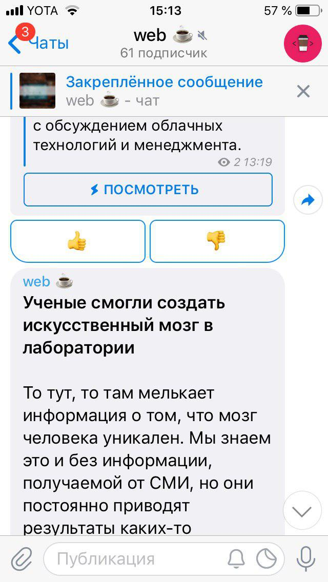 Скриншот публикации на канале