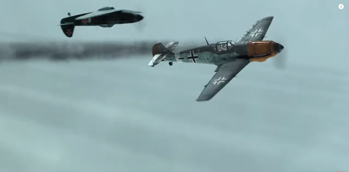 Подбитый Bf-109. Кадр из сериала "Истребители" 2013 год.