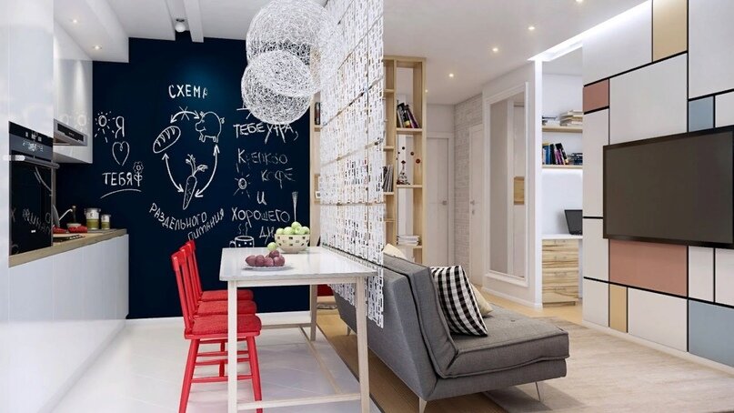 Квартира-студия позволяет осуществлять смелые дизайнерские фантазии для зонирования комнаты