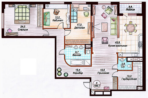 План квартиры с планировкой и расстановкой мебели