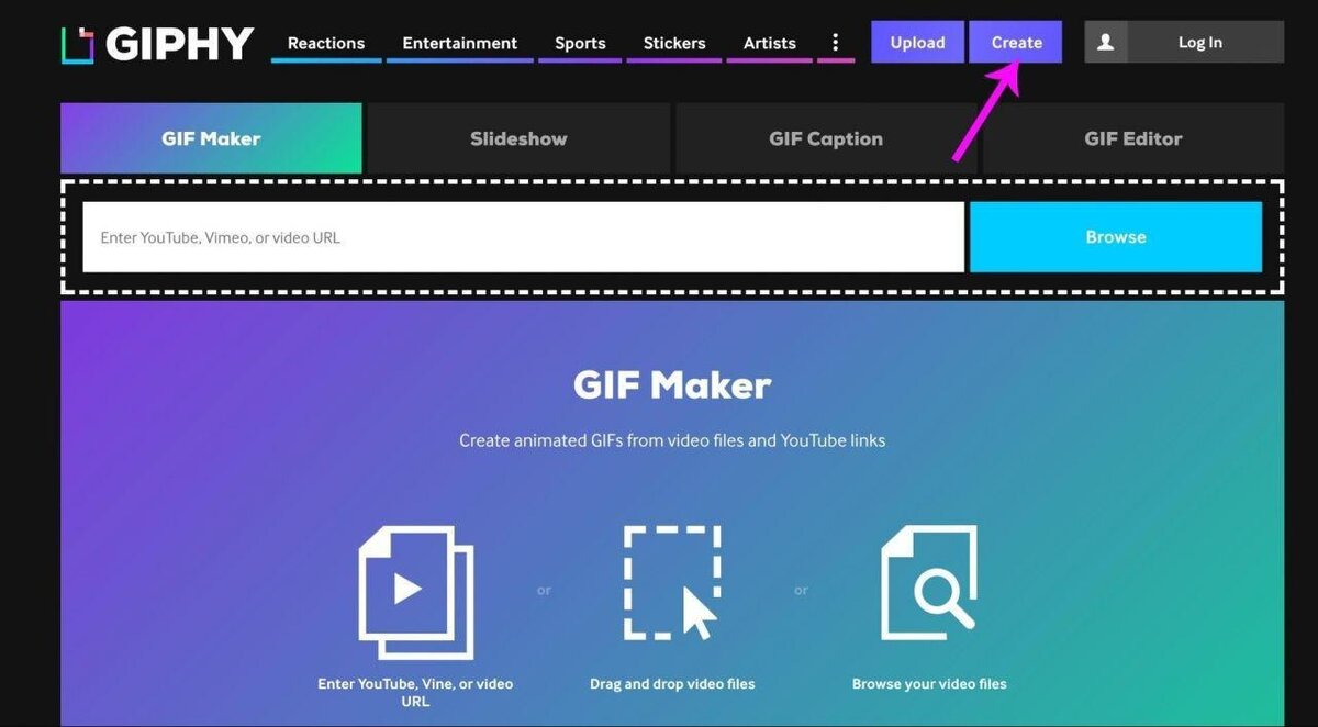 Create gif. GIPHY. Сделать гифку онлайн для сайта. Изменить гиф онлайн. Как зарегаться в GIPHY.