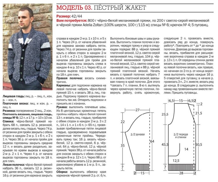 Вязаный мужской кардиган схема