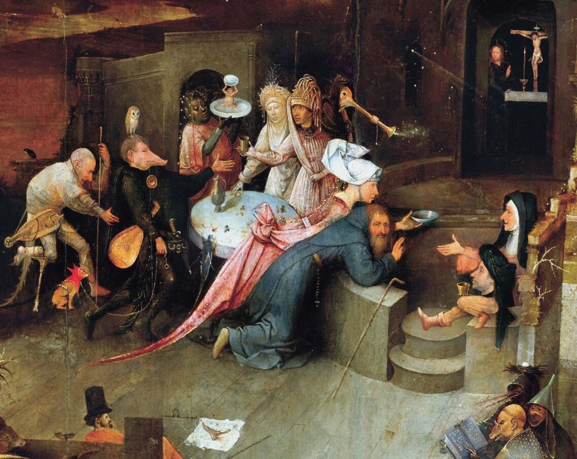 Сатанинское причастие на знаменитом триптихе Иеронима Босха "Искушение святого Антония", фото из открытых источников