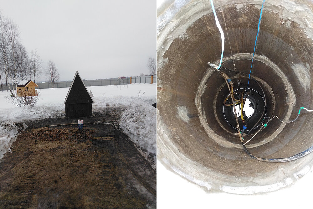 Новая водозаборная скважина около колодца на участке, который пересох