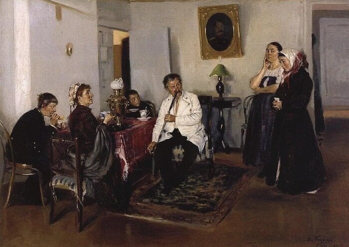 Владимир Маковский «Наем прислуги» (1891) Пермская государственная Художественная галерея. http://artpoisk.info/museum/permskaya_gosudarstvennaya_hudozhestvennaya_galereya/makovskiy_vladimir_egorovich_1846/naem_prislugi/