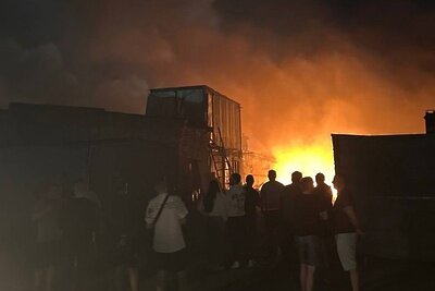   Пожар в автосервисе в Домодедово ©Telegram-канал "Москва с огоньком"
