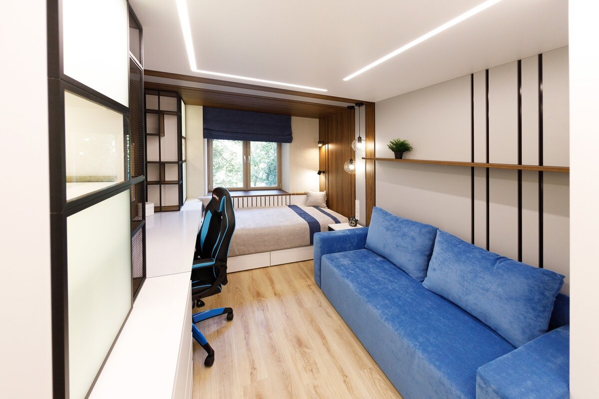 Детская с большой рабочей зоной и двумя спальными местами 