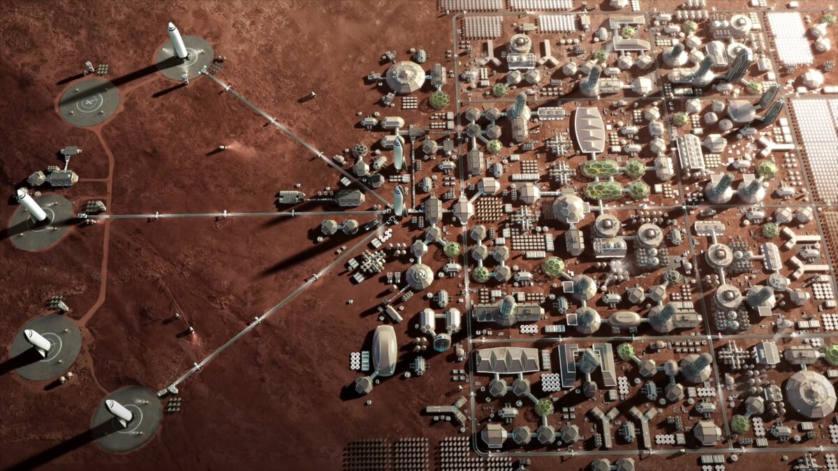 "Mars Base Alpha"- представление SpaceX о марсианской колонии в 2017 году.