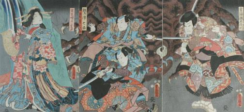 Artist:Utagawa Kunisada Title:Raiko Fighting Off the Ground Spider Tsuchigumo
Date:Circa1849-1853