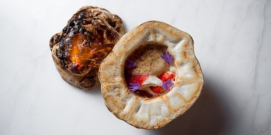 Корень сельдерея, краб и полба