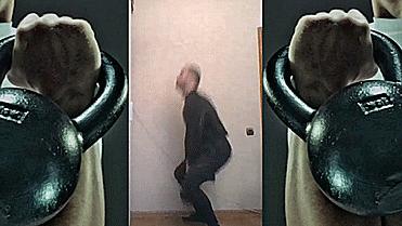 Упражнение №3 (выпрыгивания с гирей в опущенных руках перед собой) 