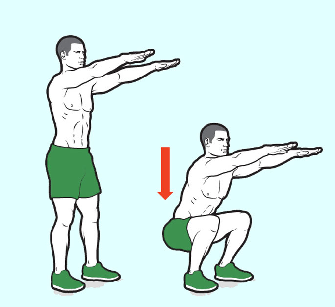 В начальной фазе упражнения делается вдох, в конечной фазе — выдох.