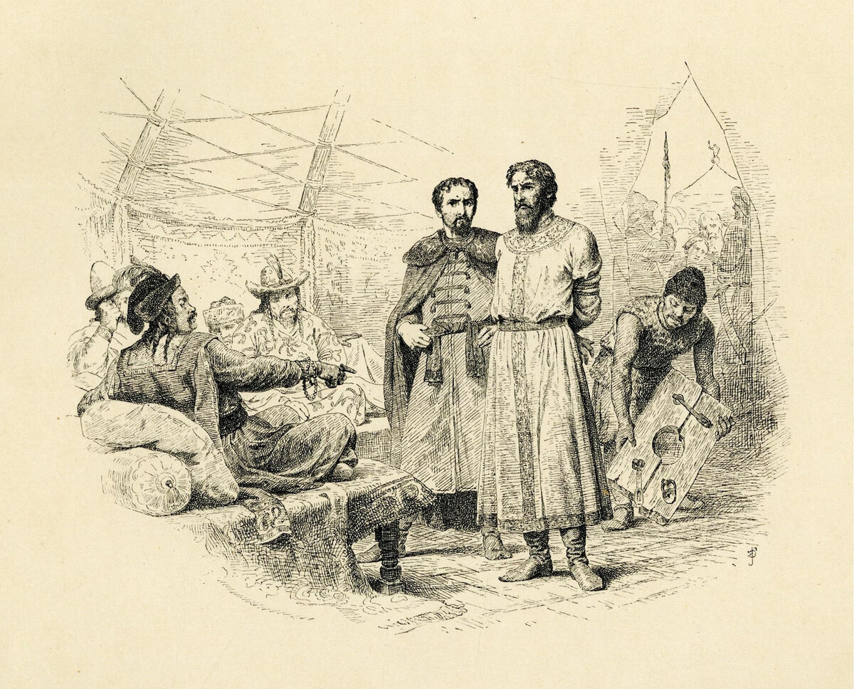 Михаил Ярославич перед судом хана Узбека. Рисунок В. Верещагина. Источник: wikipedia.org.