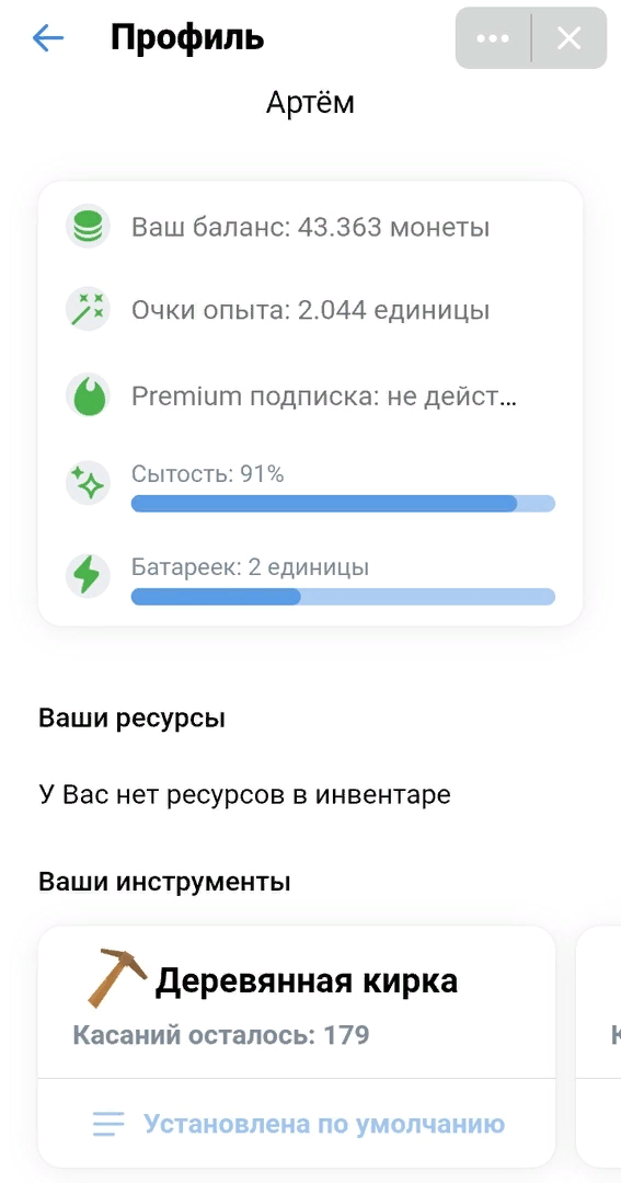 Профиль в игре 