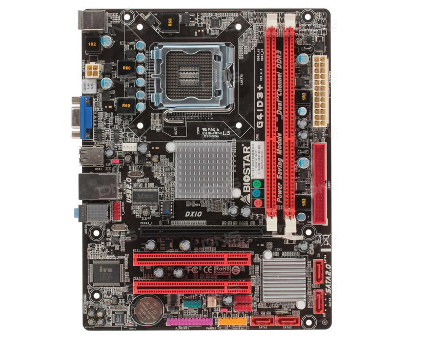 сокет LGA 775 , чипсет  Intel G41; Realtek ALC662; Скорость сетевого адаптера  100 Мбит/с;   4 порта sata2.0 для hdd  и ssd; PCI-E x16  1шт ; Версия PCI Express  2.0