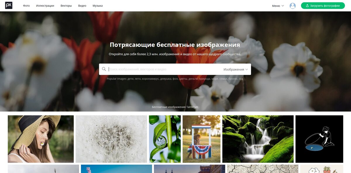 Главная страница стока.