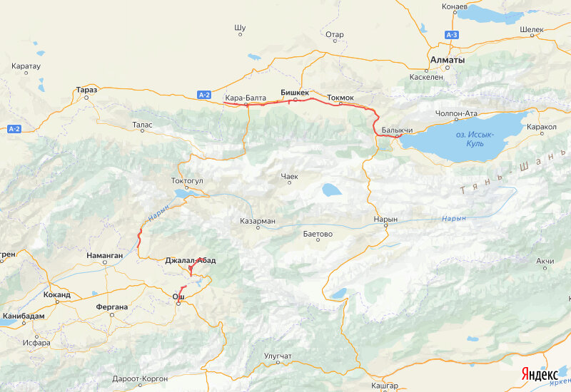 Основные действующие железнодорожные линии на территории Киргизии